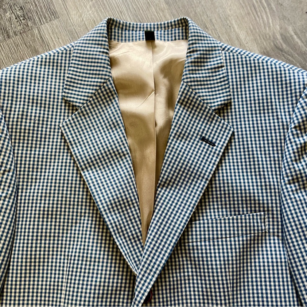Orivs Classic Blue and Tan Gingham Three-Button Sport Coat Blazer Size 38R - Picture 6 of 16